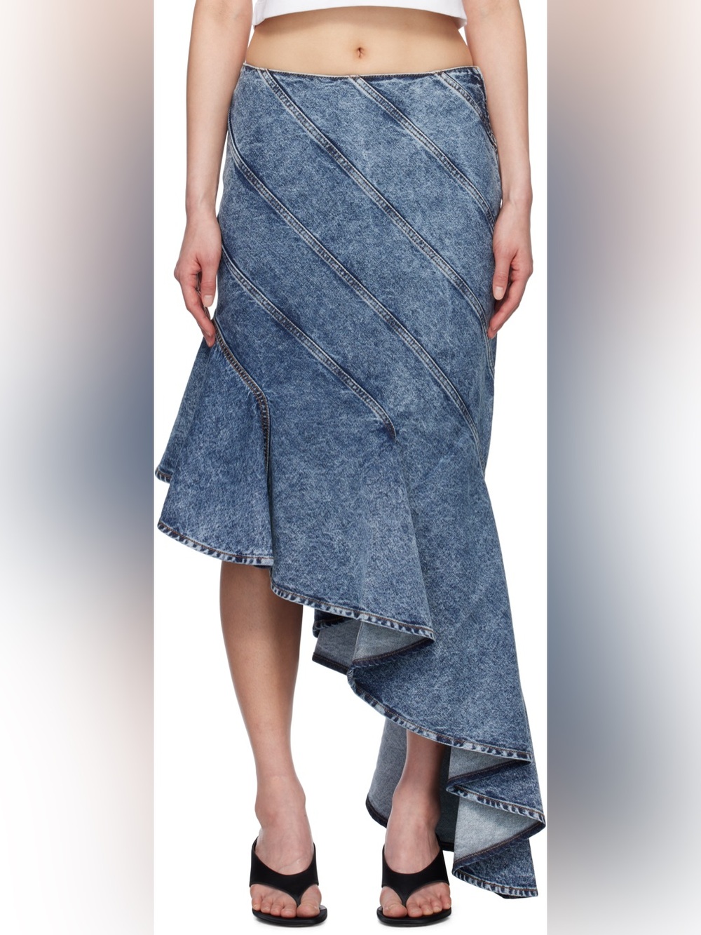 Alaïa Blue Asymmetrical Spiral Skirt. 2026 season